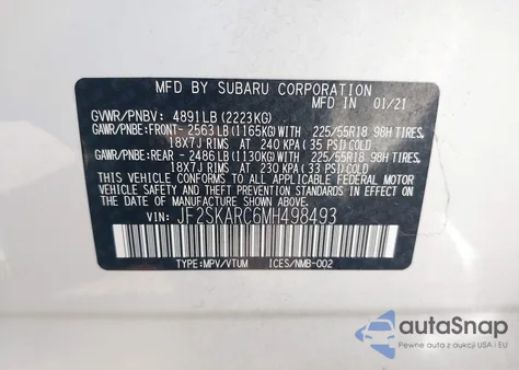 2021 Subaru Forester Sport z USA, uszkodzony, nr VIN JF2SKARC6MH498493